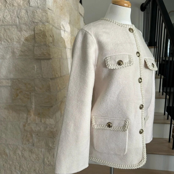 Sandro Cream Preppy Coat with Braided Trim - Picture 7 of 10